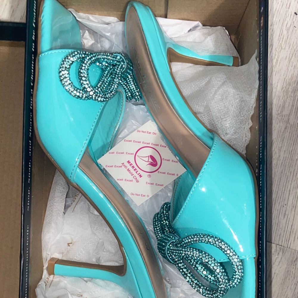 Anne Michelle Turquoise Heels with Sparkling Accents